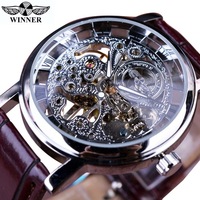 WINNER Jam Tangan Pria Bermerek Teratas Desain Dial Retro Openwork Jam Tangan Modis Jam Tangan Mekanis Angka Romawi Relogio Masculino