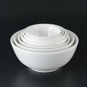Mangkuk keramik kustom dengan logo restoran, 3/3, 5/4/4, 5/5/6/7/8/9 inci polos putih bulat porselen makan malam mangkuk keramik sup nasi