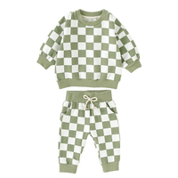 Vêtements pour bébés garçons et filles en gros, ensemble de vêtements à carreaux pour tout-petits, tenue rétro à manches longues