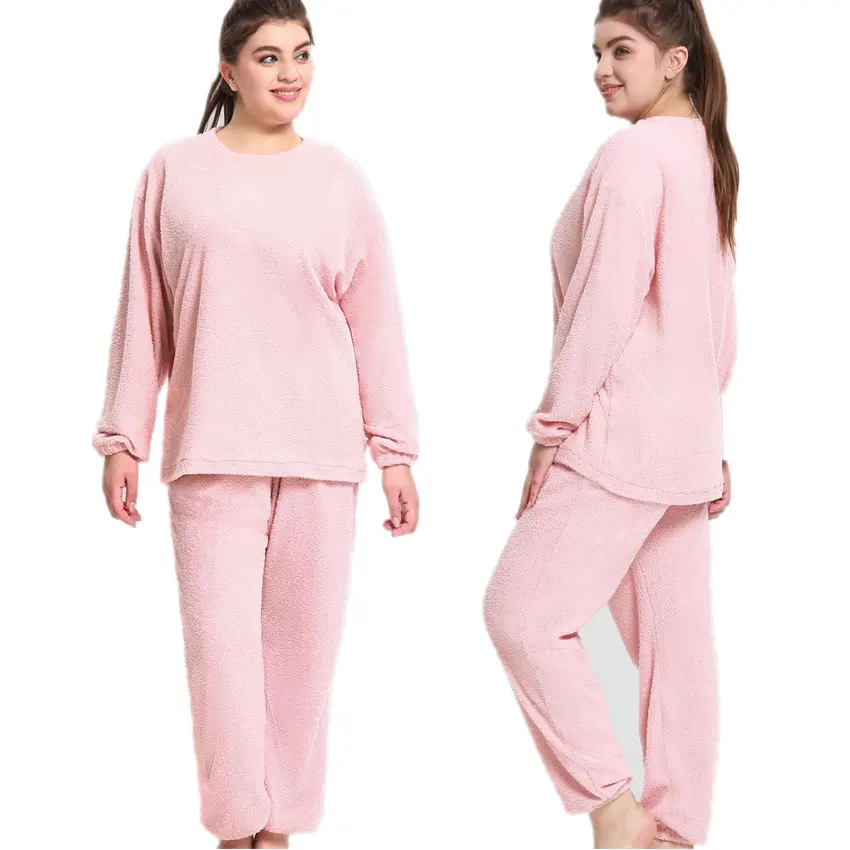 Pyjamas chauds d'hiver pour femmes-Combinaisons en polaire pelucheuse-Vêtements de nuit-Pyjamas deux pièces à capuche grande taille pour dames