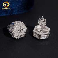 Boucles d'oreilles Hip Hop en Argent 925 avec Moissanite VVS en forme d'hexagone, fermoir à vis, style Rapper
