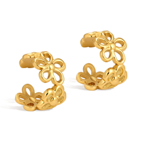 Anting Jepit Bunga Baja Anti Karat Lapis Emas 18k Pvd untuk Wanita - Perhiasan Lintas Negara dengan Desain Tahan Lama