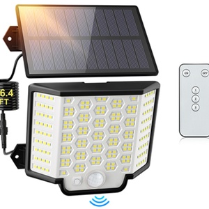 1 ชุดไฟพลังงานแสงอาทิตย์กลางแจ้งกันน้ำ 186 ไฟ LED สว่างสดใส ไฟส่องสว่างระบบรักษาความปลอดภัยแบบตรวจจับความเคลื่อนไหวตั้งแต่พลบค่ำถึงรุ่งเช้าพร้อมรีโมท - Product Image 1