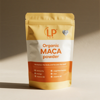 Doypack imprimé sur mesure pour poudre de maca biologique, sachet refermable en aluminium pour l'emballage de compléments alimentaires