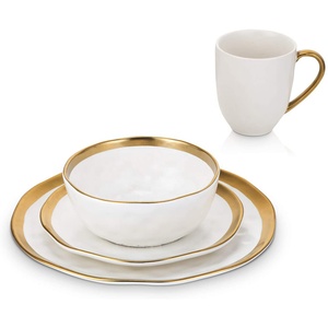 Porcelana de lujo con diseño personalizado, juego de <span class=keywords><strong>cena</strong></span> de lujo con pintura a mano, línea dorada, cerámica para boda, 20 Uds. - Product Image 2
