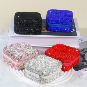 Caja de Joyería con Pedrería Brillante, Disponible en Stock, para Collares, Anillos y Aretes, Caja de Almacenamiento Portátil para Viajes - Product Image 2