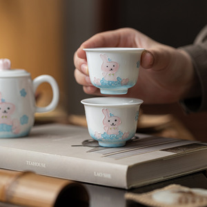 Hand Painted Adorable Rabbit Mini <b>Teacup</b> Porcelain Kung Fu Tea Cup For Afternoon Tea New Chinese Style - Product Image 1
