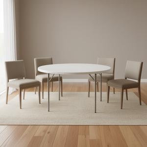 <b>Foldable</b> Round Folding <b>Table</b> 122cm White Plastic Top Metal <b>Legs</b> Dining <b>Table</b> Home Furniture - Product Image 2