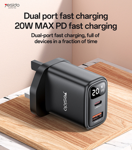 YesIDo เครื่องชาร์จเร็ว PD <span class=keywords><strong>20W</strong></span> พอร์ตคู่จอแสดงผลดิจิตอลแบบ UK - Product Image 2