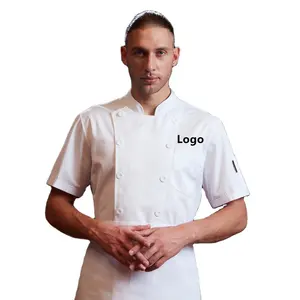 T/C 80/20 Chef Top Jacket With Logo Customized Modern Restaurant Uniforms Japanese Style Chef Uniform Short Sleeve Chef Coat