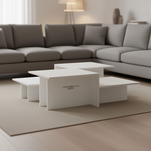 Set di 2 tavolini da caffè in legno ingegnerizzato bianco, mobili moderni e minimalisti per il soggiorno - Product Image 2