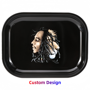 Khay cuốn thuốc lá kim loại tùy chỉnh bán buôn, khay đựng thảo mộc 18*14cm, thiếc trơn màu đen, khay thuốc lá trống - Product Image 2