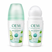 Déodorant corporel à la menthe et au concombre OEM, roll-on, 48h de fraîcheur, sans aluminium, sans alcool, 50 ml, étiquette privée, protection contre les odeurs sous les aisselles