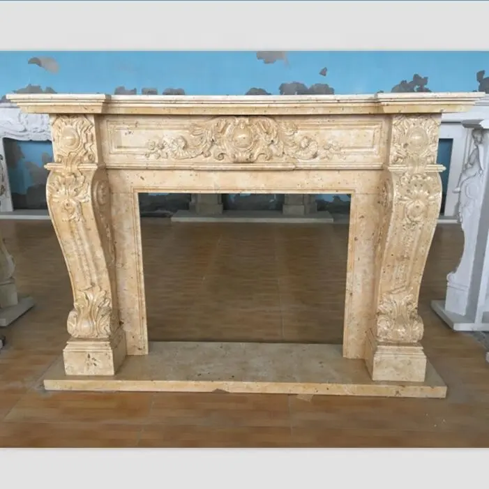 Klassische zeitgenössische Travertin Stein Handwerk Carving Arts Kamin Mantel Rahmen