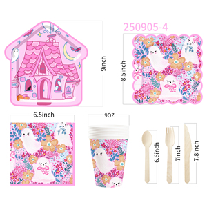 DAMAI Pink Halloween Paper Plates Set Halloween House Theme Party Decorations Paper Plates Cups Napkins for Kids Halloween Party - Product Image 5