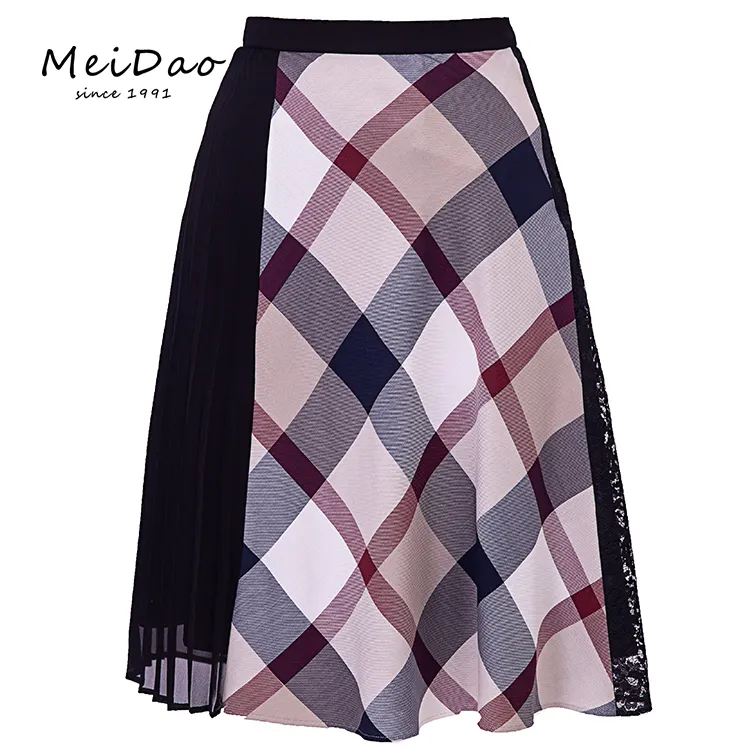 A Line Pleated Women Types Of Long Black Tulle Lace Red Plaid Maxi Skirt