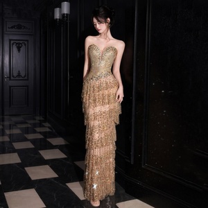slim fit dress slacks Elegant Evening Dress Woven with Delicate Gold Threads XL