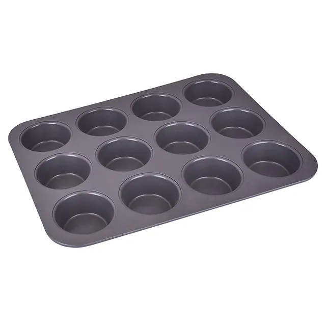 12Cup Muffin pan Round Cupcake Kitchen Baking Tin Carbon steel Nonstick Metal Mold Bakeware