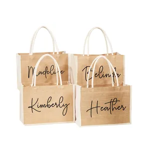 Logotipo personalizado Impresso Eco-Friendly Linen Shopping Bag Bolsa Praia Jute Tote Bag