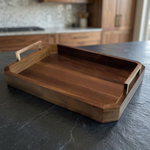 Bandejas de Servir de Madera Pulida Ecológicas Hechas a Mano, Elegantes, con Asas, Diseño Decorativo, Grabado de Logotipo Personalizado, Aptas para Microondas y Lavavajillas - Product Image 1