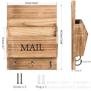 Porte-lettres en bois, porte-documents et porte-clés mural, rangement pour courrier et documents à la maison, dans l'entrée ou au bureau - Product Image 4