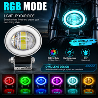 LELANPU Phare auxiliaire LED pour moto 2-en-1 avec Angel Eye RGB, klaxon 110 dB, étanche IP67, projecteur pour moto et VTT OEM