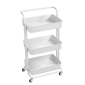3-Tier Rolling <b>Storage</b> Cart with Wheels <b>White</b> Metal Utility Cart Organizer for Kitchen Bathroom Living Room - Product Image 1