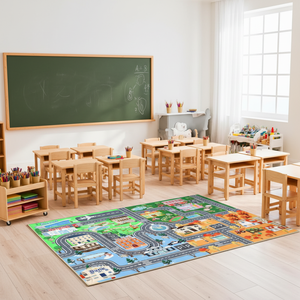 <span class=keywords><strong>Tapis</strong></span> de jeu pour enfants à poils courts, thème voitures, 7'x9', ville/circuit/<span class=keywords><strong>route</strong></span>, <span class=keywords><strong>avec</strong></span> dos antidérapant, lavable, toutes saisons - Product Image 2