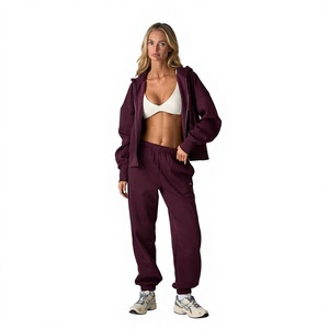 <b>Top</b> Quality Custom <b>Cropped</b> Zipper plain Tracksuit Women's Clothing Hoodie and Sweatpants Women Sweat suit <b>Set</b> With Custom logo - Product Image 1