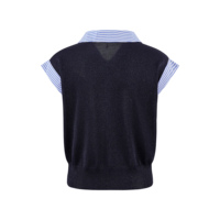 Top de punto personalizado para mujer con manga casquillo, cuello polo a rayas y botones decorativos, con Lurex, bajo MOQ
