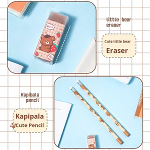 Juego de lápices y cuadernos bonitos y bonitos de dibujos animados, bolsa de papelería de gran capacidad, Material de tela para estudiantes, venta al por mayor - Product Image 3
