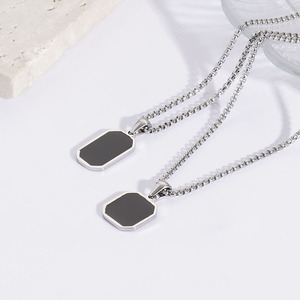 Collares de cadena cuadrados negros de acero inoxidable con efecto de goteo de aceite al por mayor para hombre - Product Image 4