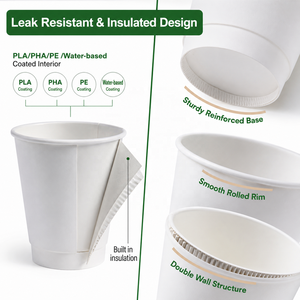 Gobelet à café jetable en carton ondulé double paroi en papier kraft biodégradable PHA/PLA personnalisé pour compagnies aériennes, avec couvercle - Product Image 3