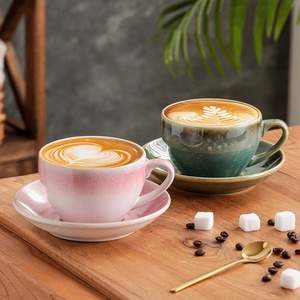 Taza y Platillo de Porcelana de Boca Ancha de 300 ml para Latte Art, Diseño Retro, Reutilizable y Ecológico para Hogar o Cafetería - Product Image 5