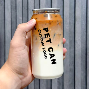 Ventes en gros de canettes en plastique personnalisées avec logo, gobelets transparents en PET pour thé au lait, bouteilles vides scellées, canettes pour <span class=keywords><strong>eau</strong></span> gazeuse, jus de fruits, boissons - Product Image 2