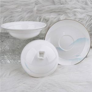Vaisselle en porcelaine orientale moderne, style chinois, bol en céramique, assiette de service, soucoupe à sauce - Product Image 5