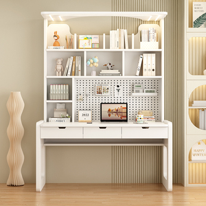 Scrivania Moderna Singola per Computer con Libreria Integrata, <span class=keywords><strong>Scrittoio</strong></span> <span class=keywords><strong>a</strong></span> Parete in Legno Massello per Ragazze, Tavolo per Studio e Camera da Letto - Product Image 3