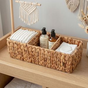 Woven Three Compartment Storage <b>Basket</b> Rectangle Gourd Grass Rattan Eco Friendly Home Organization <b>Basket</b> - Product Image 1