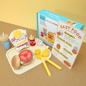 Ensemble de jouets de simulation de restauration rapide pour enfants : Hamburger, frites, jouets de cuisine en bois éducatifs - Product Image 2
