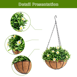 Decoración de boda <span class=keywords><strong>para</strong></span> el hogar, hoja verde artificial con flor de Margarita blanca en cadena con forro de coco, cesta redonda, <span class=keywords><strong>para</strong></span> la boda, en el hogar, en el exterior - Product Image 6