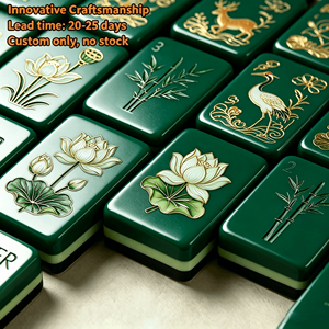 Tuiles <span class=keywords><strong>de</strong></span> Mahjong Américain <span class=keywords><strong>de</strong></span> Luxe 2026 ODM OEM, 4 couches, motif <span class=keywords><strong>Fleur</strong></span> <span class=keywords><strong>de</strong></span> <span class=keywords><strong>Lotus</strong></span> Blanche, gravées, avec pétales <span class=keywords><strong>de</strong></span> bambou vert et motif Pêche - Product Image 1