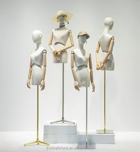 热销定制商标半身塑料躯干金属底座女性人体模特木制手臂用于展示衣服