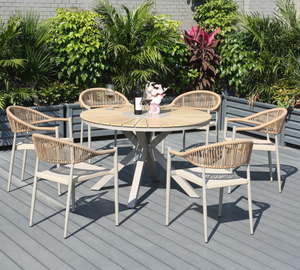 Direct van de fabriek: luxe tuinmeubelenset, weerbestendig touwgeweven eetstoelen en ronde aluminium bistrotafel - Product Image 5