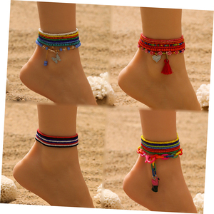 Boho mode perle de graine colorée coeur <span class=keywords><strong>papillon</strong></span> plage ensemble de <span class=keywords><strong>cheville</strong></span> pour femmes déclaration perle de riz ensemble de bijoux de <span class=keywords><strong>cheville</strong></span> - Product Image 1