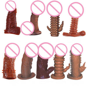 Crystal Lock Essenz <span class=keywords><strong>Brown</strong></span> Wolf Zahn Set Männliche Masturbation Massage Sex Tool G-Punkt Soft Extended <span class=keywords><strong>Penis</strong></span> Ärmel - Product Image 4