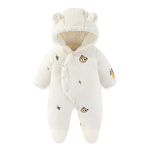 Venta al por mayor de fábrica/OEM Otoño Invierno bebé recién <span class=keywords><strong>nacido</strong></span> mono acolchado ropa polar capucha gruesa ropa de salida forrada polar - Product Image 3