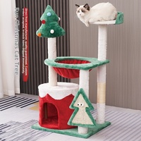 Arbre à chat de Noël de luxe avec maisonnette chaude, panier suspendu, griffoir en sisal, mobilier pour chat peu encombrant pour la maison