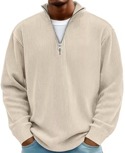 2026 Polo a maniche lunghe in <span class=keywords><strong>velluto</strong></span> a <span class=keywords><strong>coste</strong></span> Casual con collo alto Casual a quarto di Zip tinta unita - Product Image 1