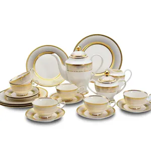 Real Gold 125Pcs Porcelain Luxury Royal Style New Bone China Ceramic Dinnerware Tableware Dinner Set Plate