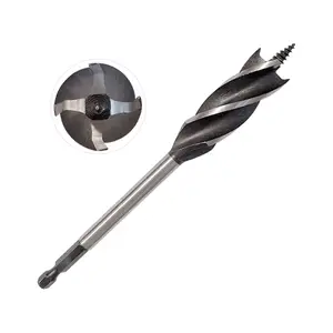 Hex Shank Four Flutes Quad Cutter Speed Feed Wood Auger Drill Bit for Wood Drilling